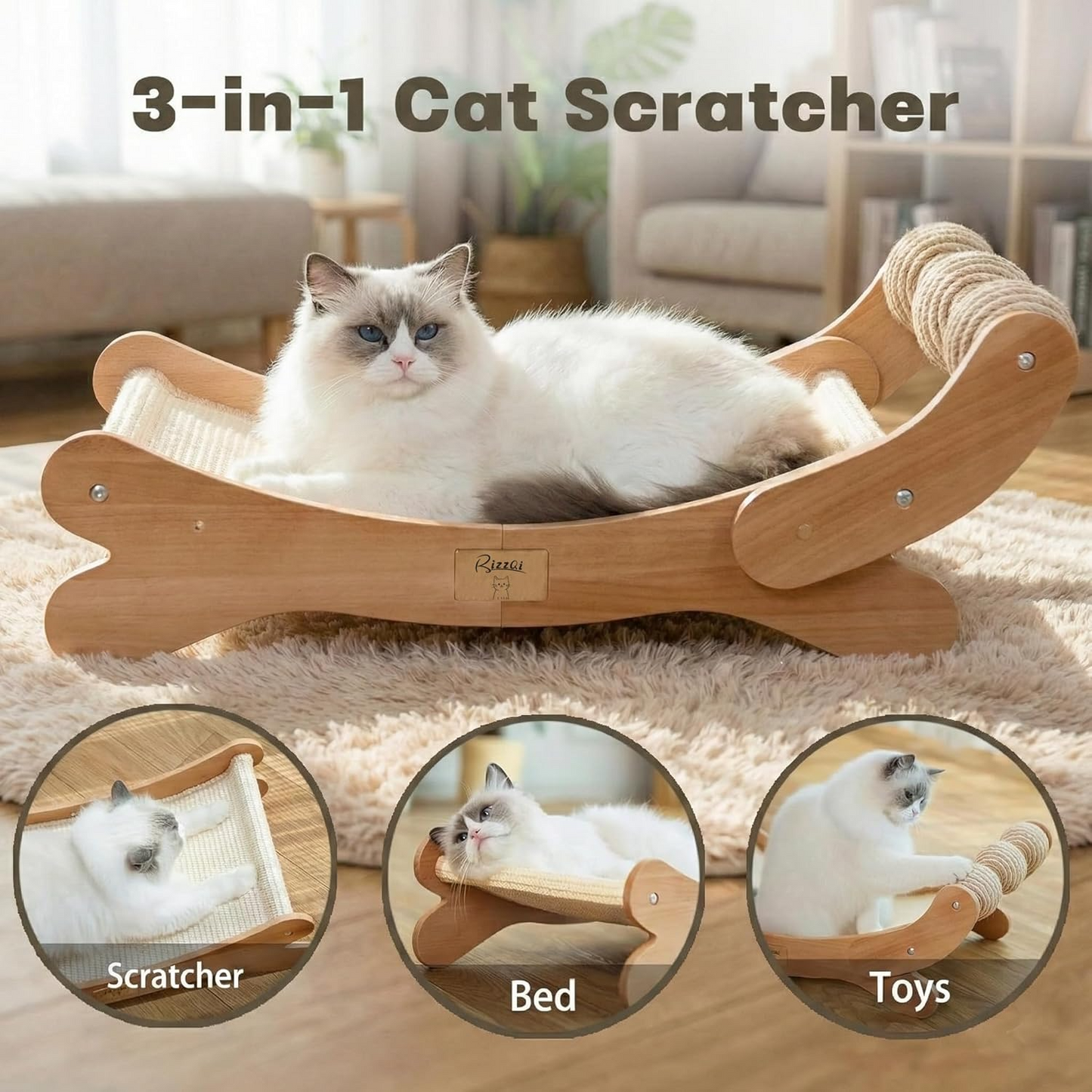 Sisal Cat Scratcher Bed with 3 Toy Balls for Indoor Cats