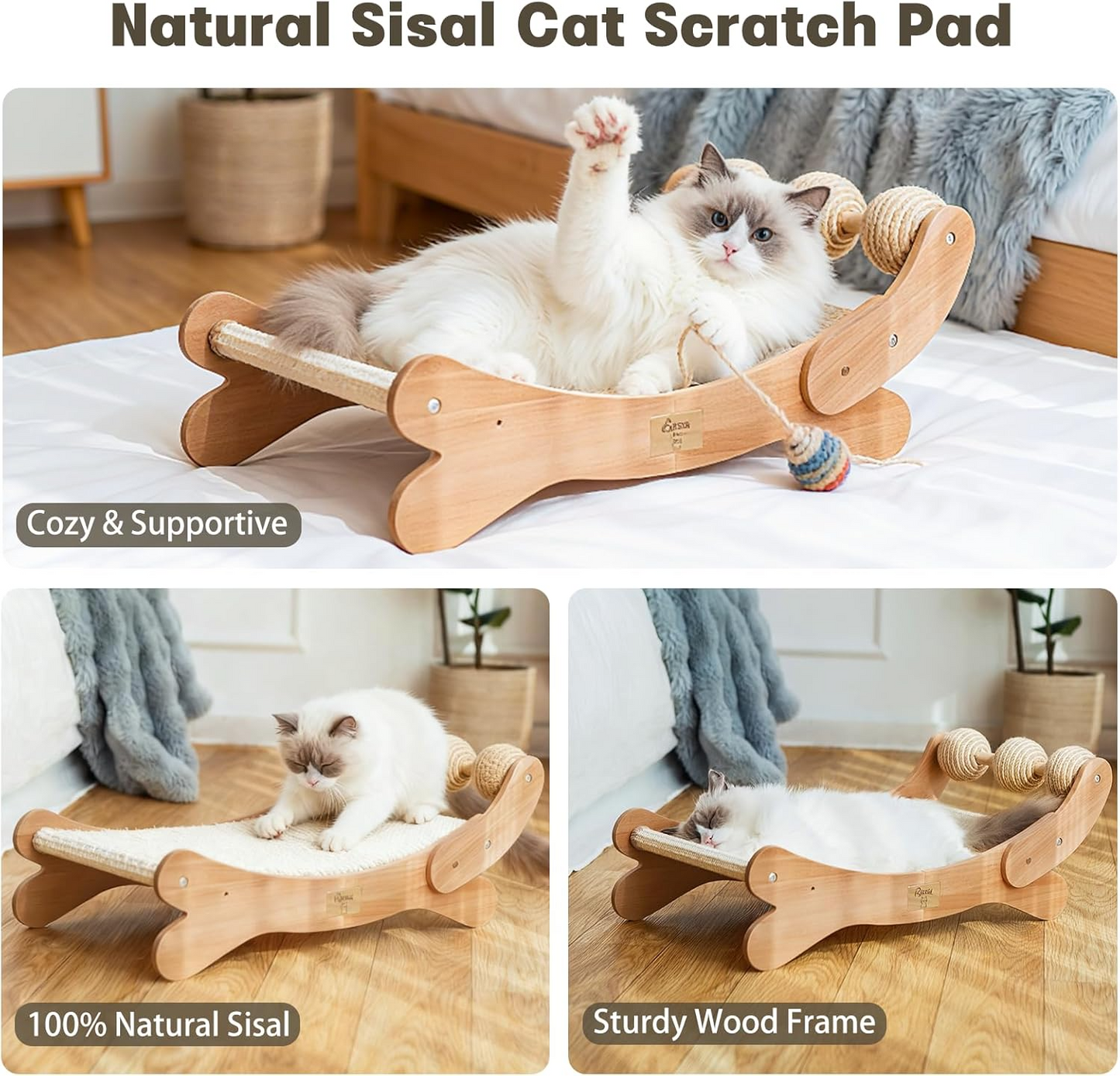 Sisal Cat Scratcher Bed with 3 Toy Balls for Indoor Cats