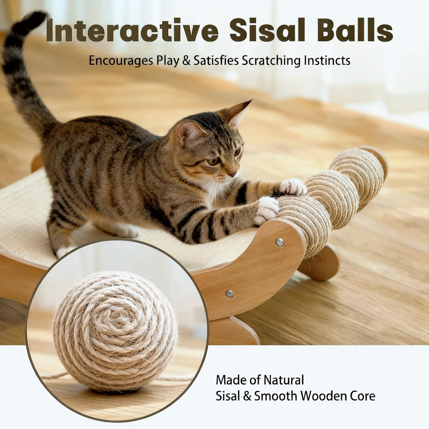 Sisal Cat Scratcher Bed with 3 Toy Balls for Indoor Cats