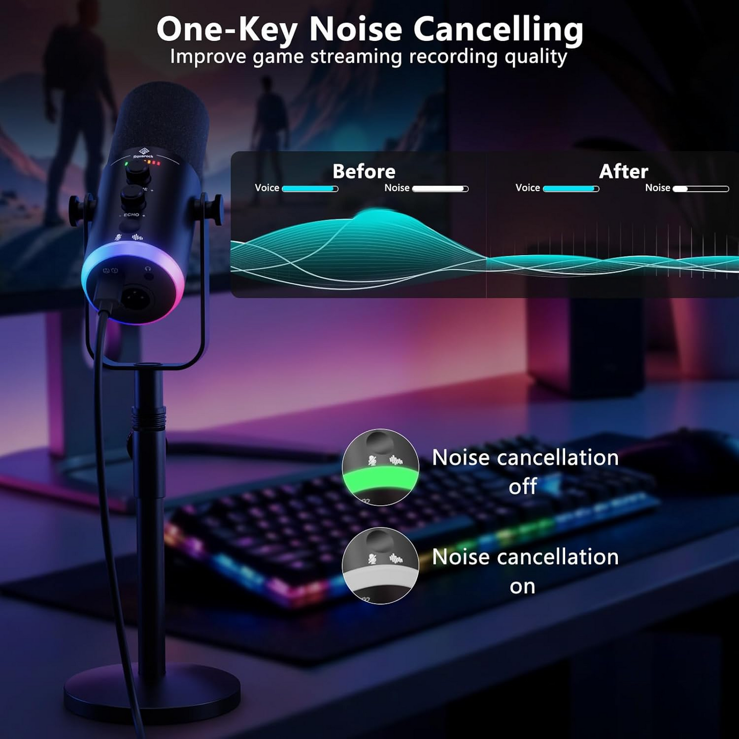 USB/XLR Dynamic Podcast Microphone with RGB Lighting