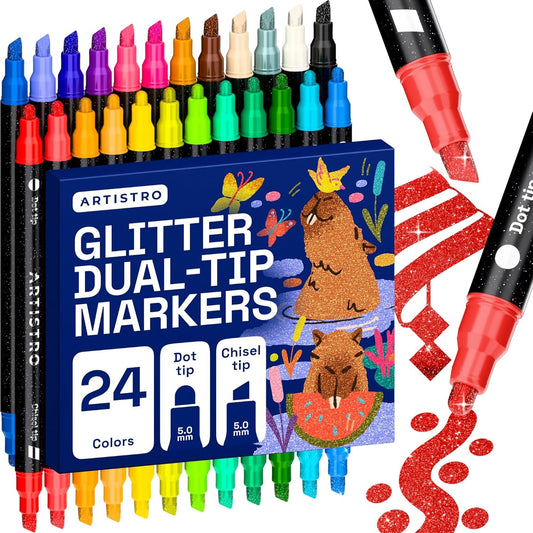 Achiver 24 Shimmering Glitter Dual-Tip Paint Pens