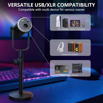 USB/XLR Dynamic Podcast Microphone with RGB Lighting
