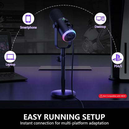USB/XLR Dynamic Podcast Microphone with RGB Lighting