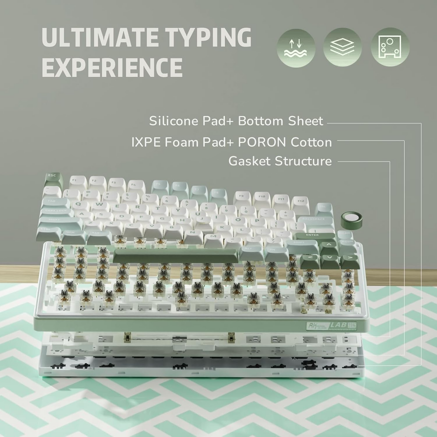 RK ROYAL KLUDGE R75 Mechanical Keyboard Wired with Volume Knob