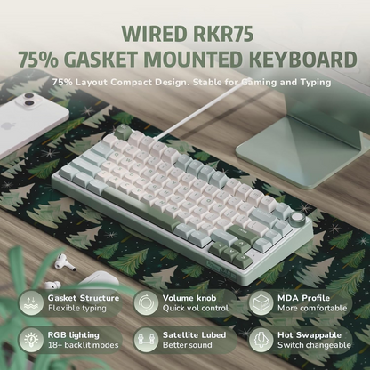RK ROYAL KLUDGE R75 Mechanical Keyboard Wired with Volume Knob